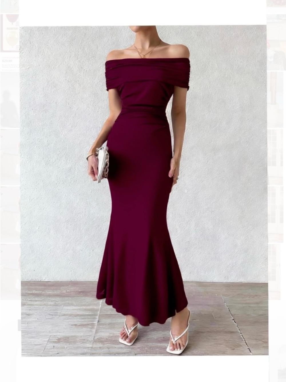 New Women Medium Off The Shoulder Burgundy  Formal Dress